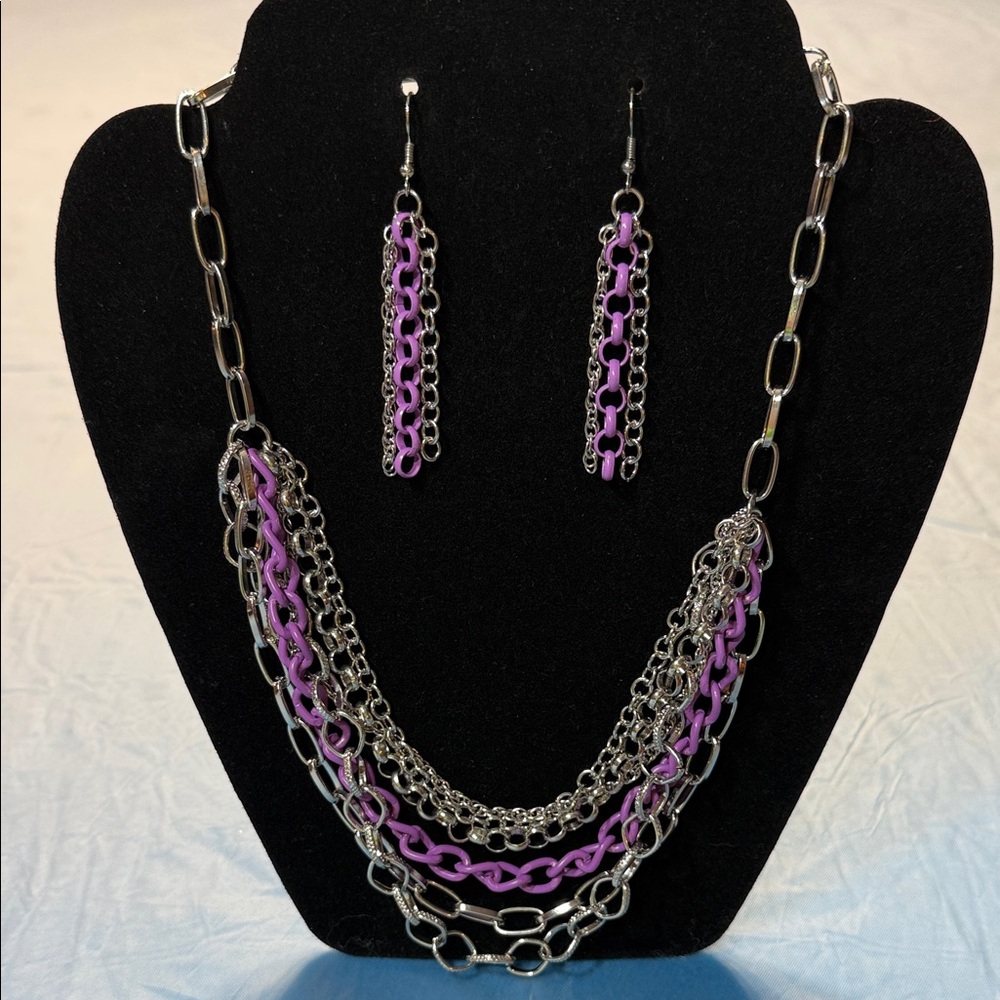 Paparazzi Silver and Purple Chain Necklace Set